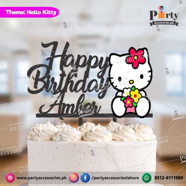 Hello Kitty theme Customized wooden cake topper
