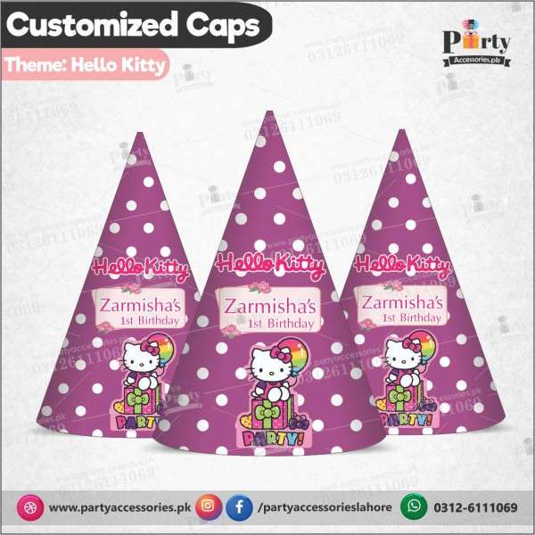 hello kitty theme customized caps for birthday party