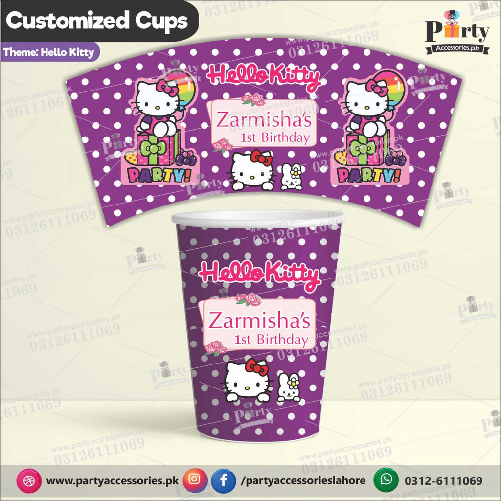Customized Paper CUPS in Hello Kitty theme for birthday party