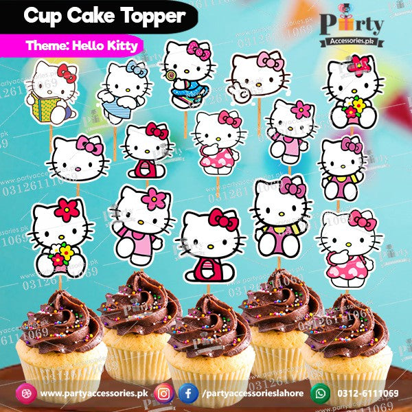 Hello Kitty theme birthday cupcake toppers set cutouts