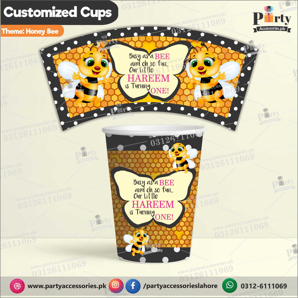 Customized CUPS in Honey bee theme birthday party
