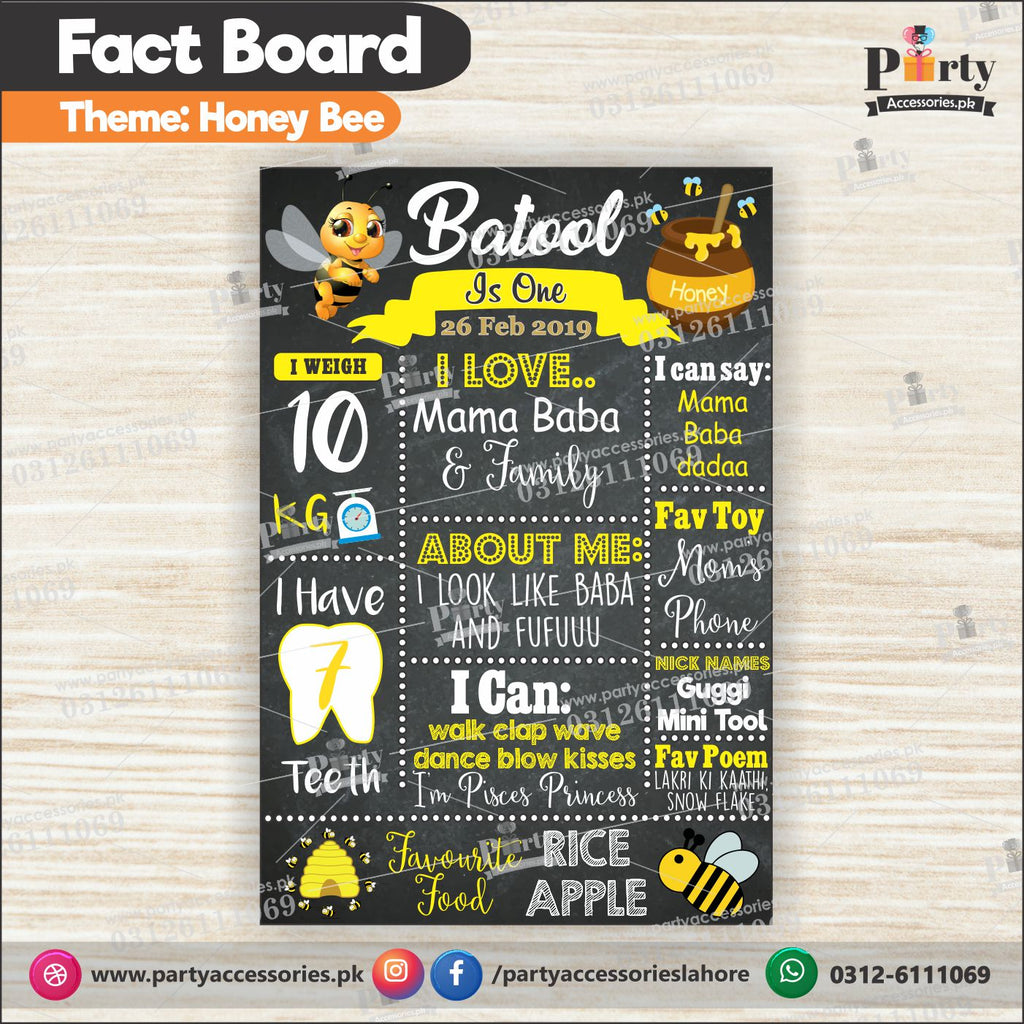 Customized Honey Bee theme Fact board / Milestone Board
