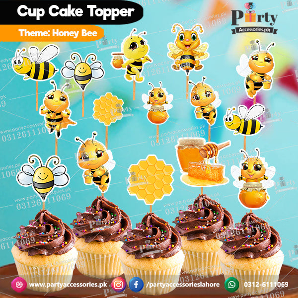 Honey bee theme birthday cupcake toppers set cutouts
