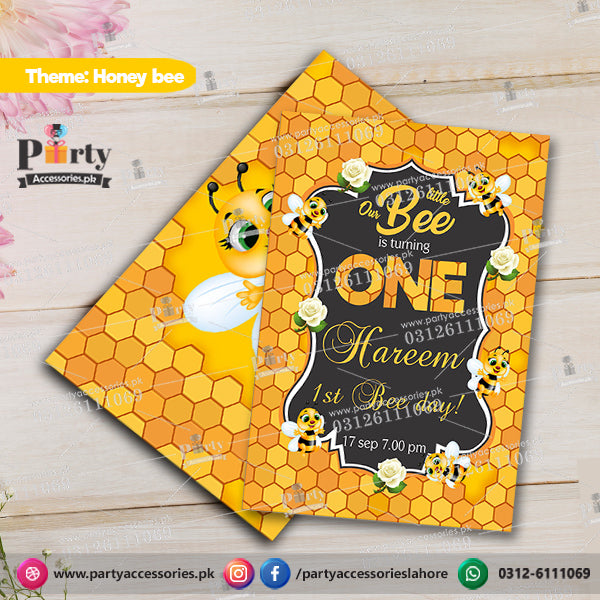 Customized Honey Bee theme birthday Party Invitation Cards