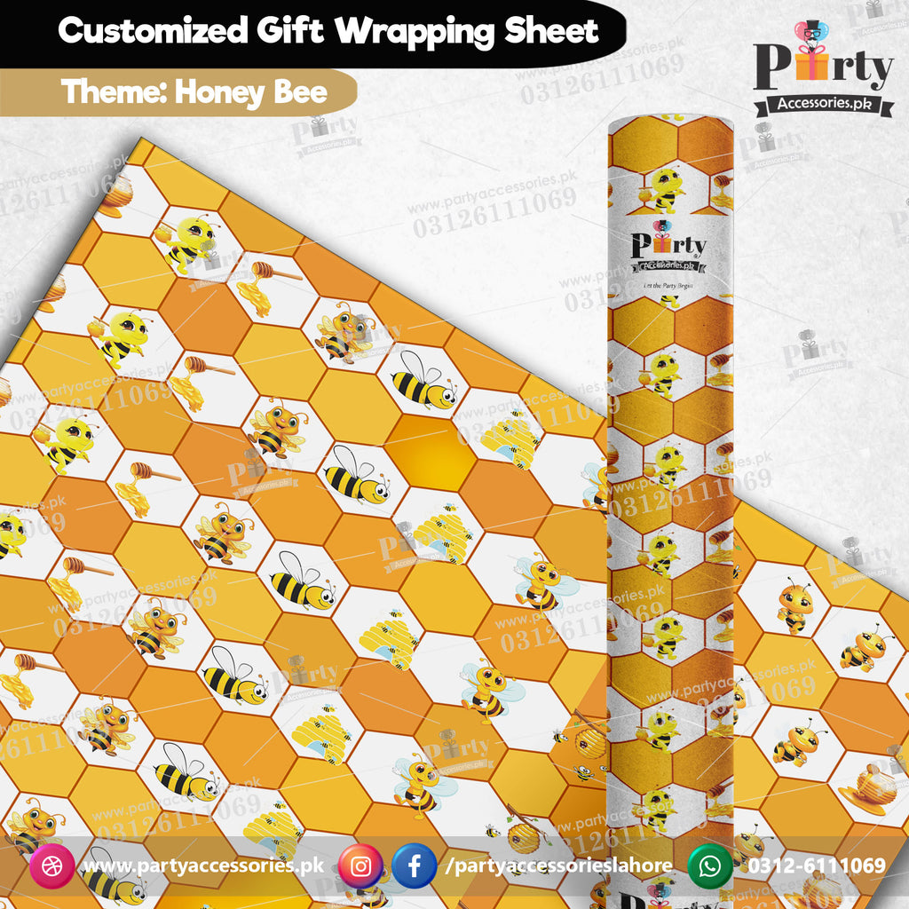 Gift wrapping sheets in Honey bee theme birthday party