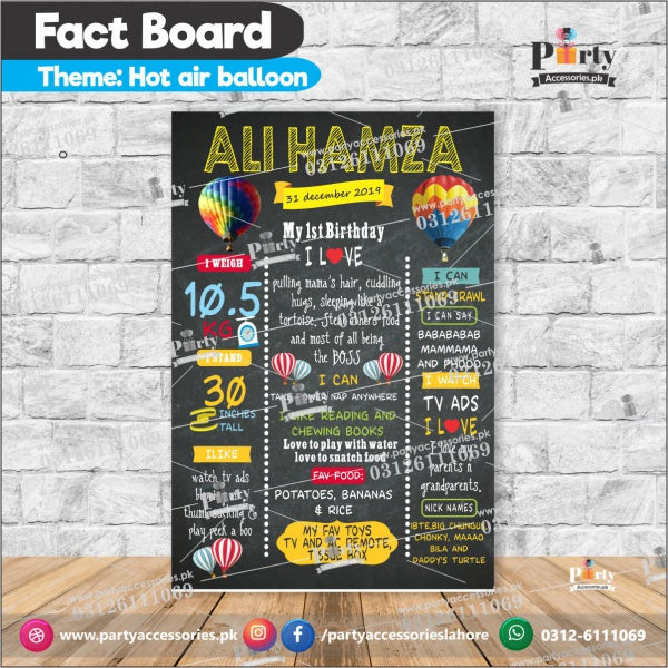 Customized Hot Air Balloon Theme birthday Fact board / Milestone Board