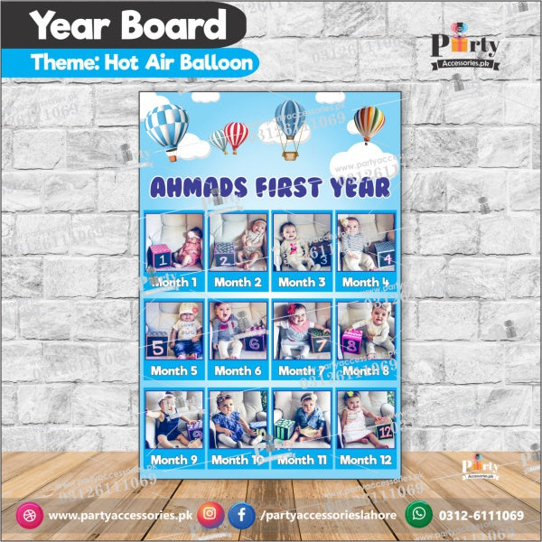 Customized Month wise year Picture board in Hot Air Balloon theme (year board)