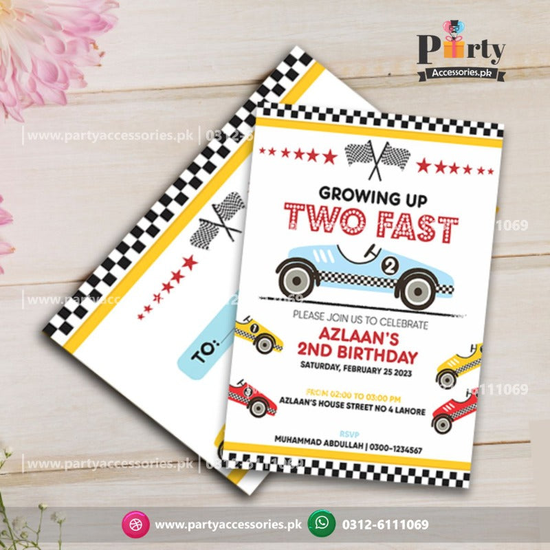 Two Fast theme birthday Party Invitation Cards customized