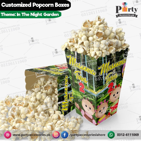 Customized Popcorn boxes for In the Night Garden themed birthday party