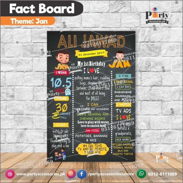 Customized JAN theme first birthday Fact board / Milestone Board