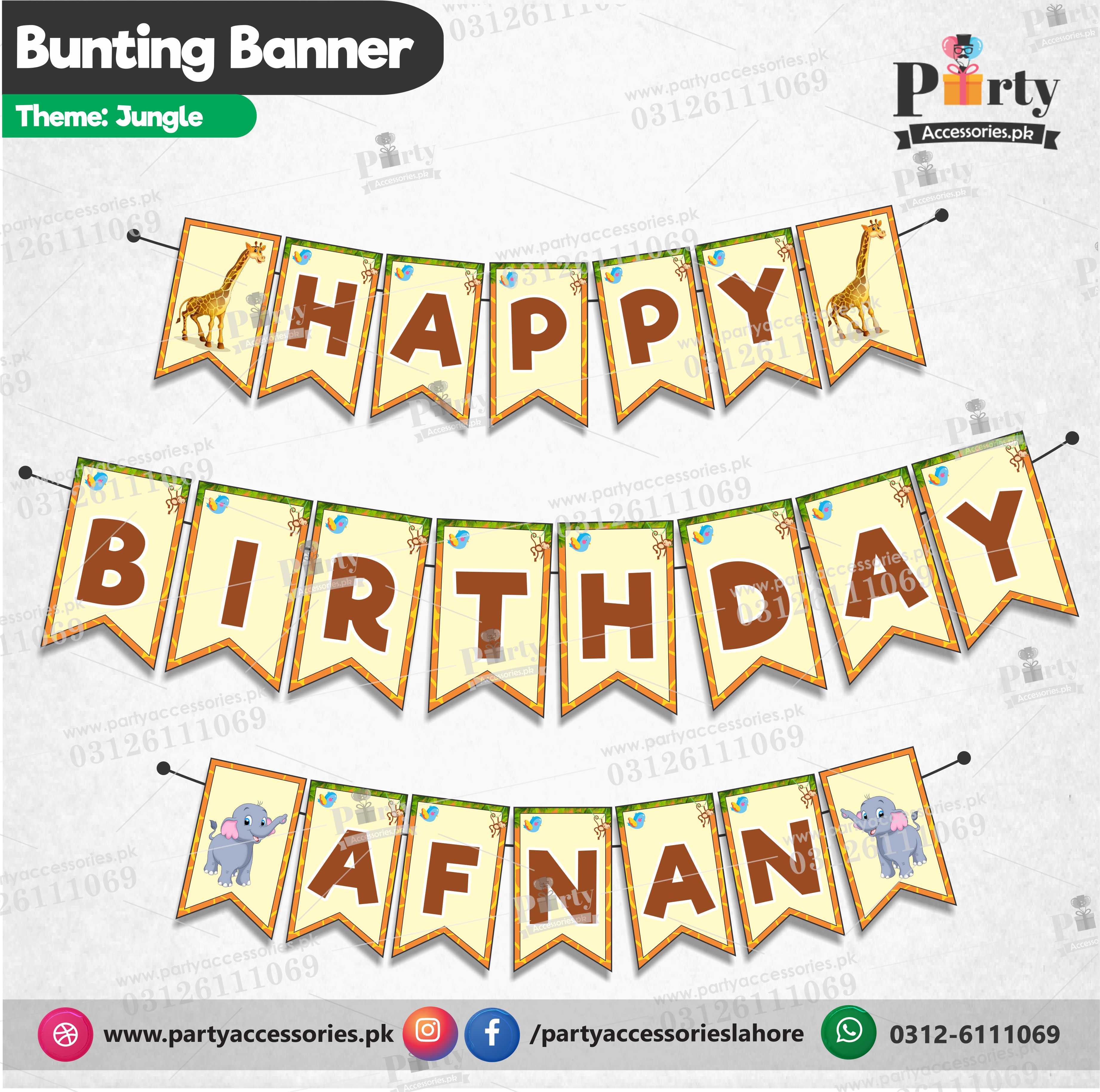 Customized Jungle theme Birthday Bunting Banner