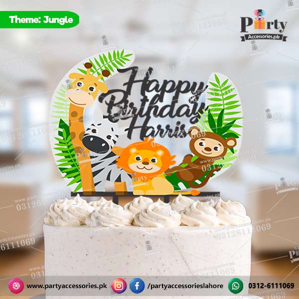 Wild One First Birthday Cake Topper – Wooden Jungle Safari Theme Decoration For Baby's 1st Birthday Party