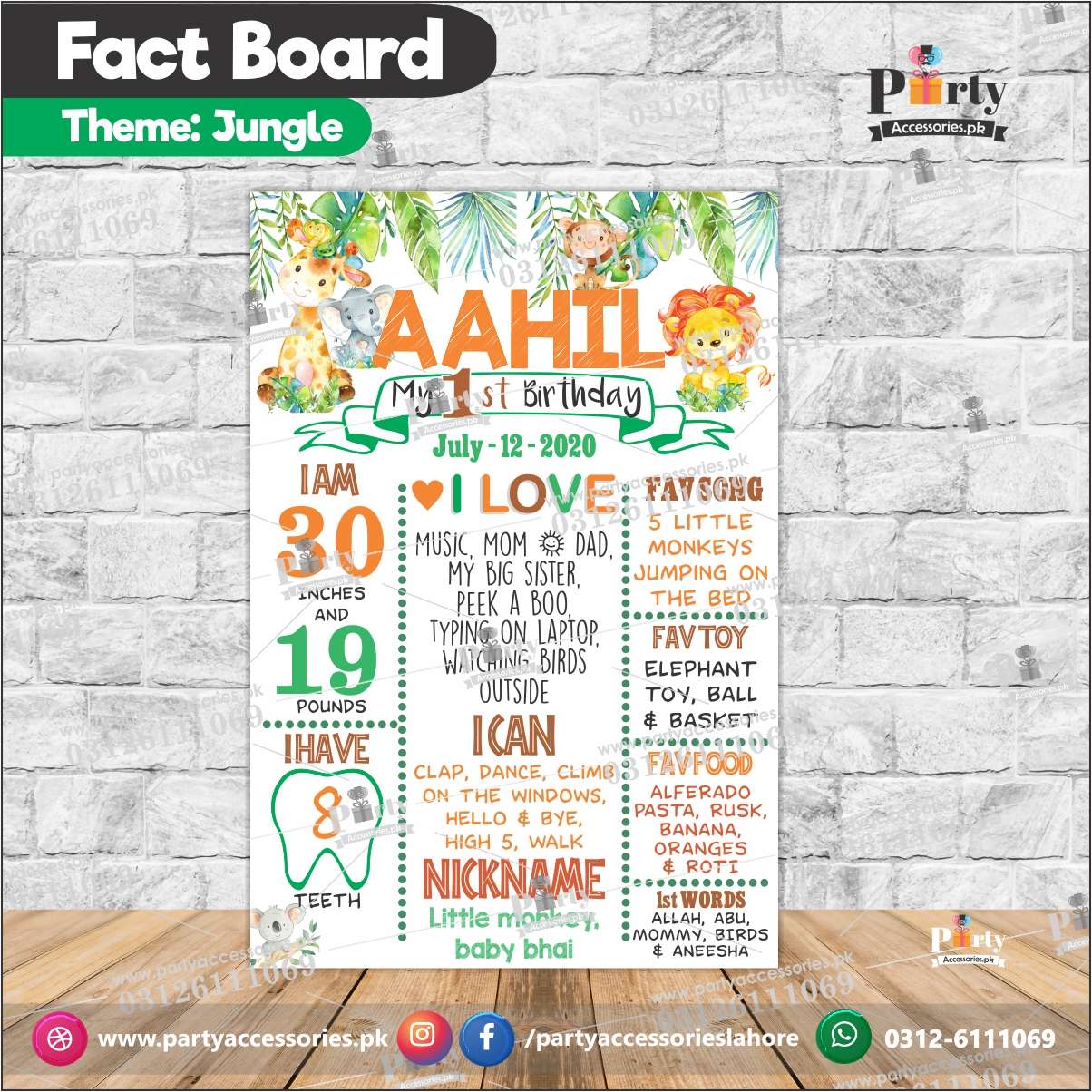 Customized Jungle safari theme Fact board / Milestone Board white