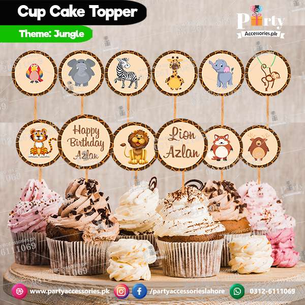 Jungle safari theme birthday cupcake toppers set round