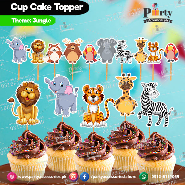 Jungle safari theme birthday cupcake toppers set cutouts