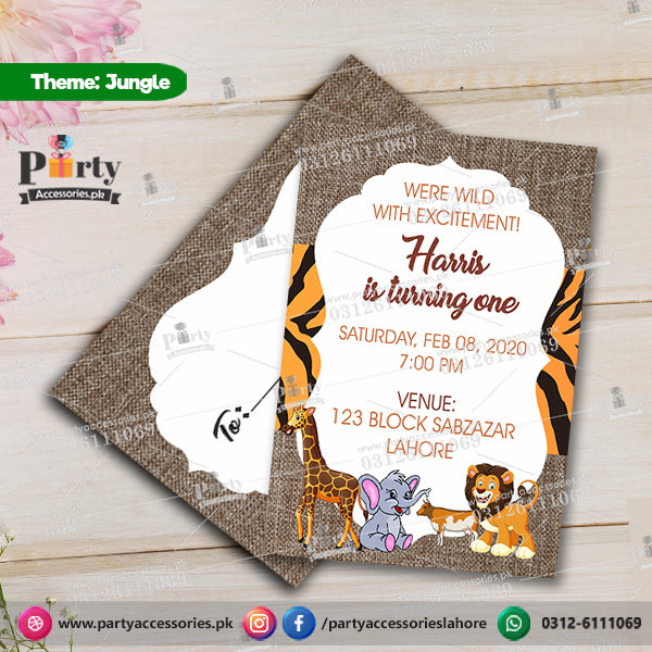 Customized Jungle safari theme birthday Party Invitation Cards