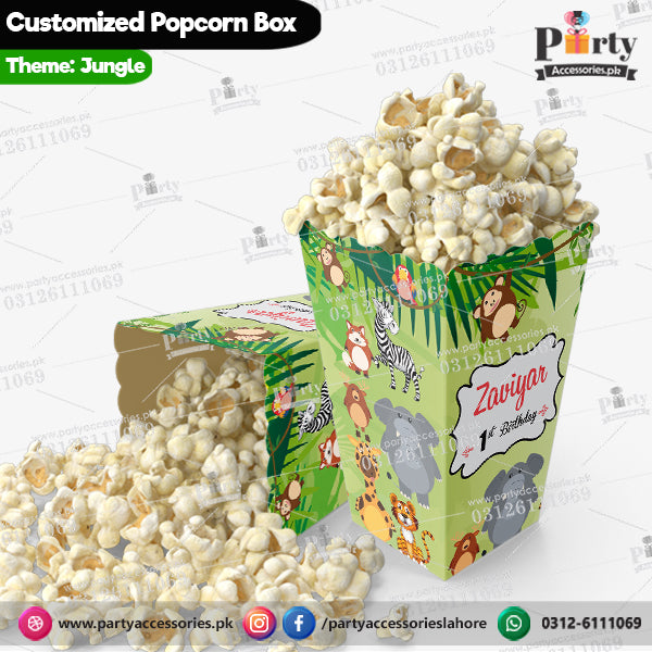 Customized Popcorn boxes Jungle safari themed birthday party