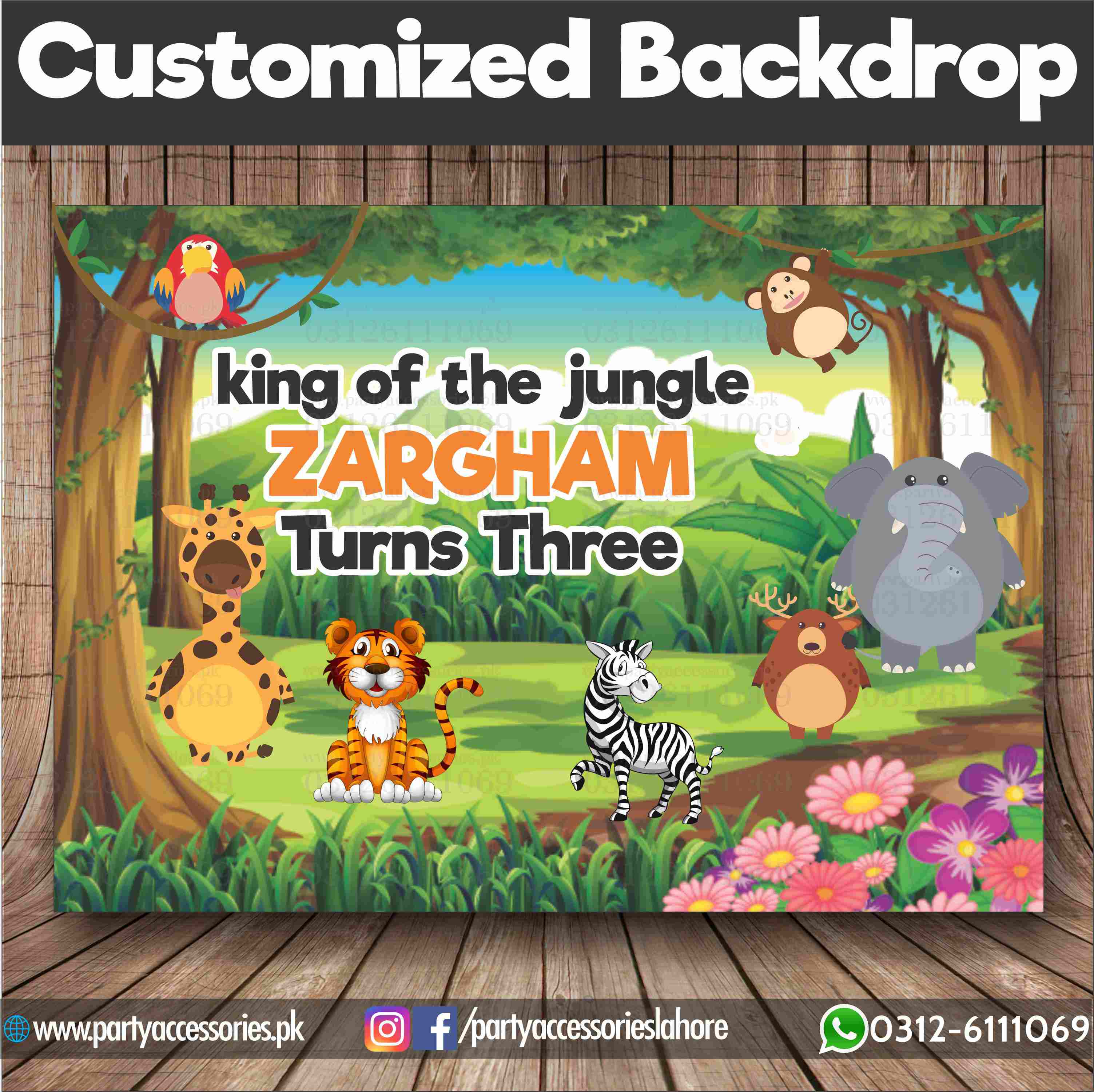 Customized Jungle safari Theme Birthday Backdrop