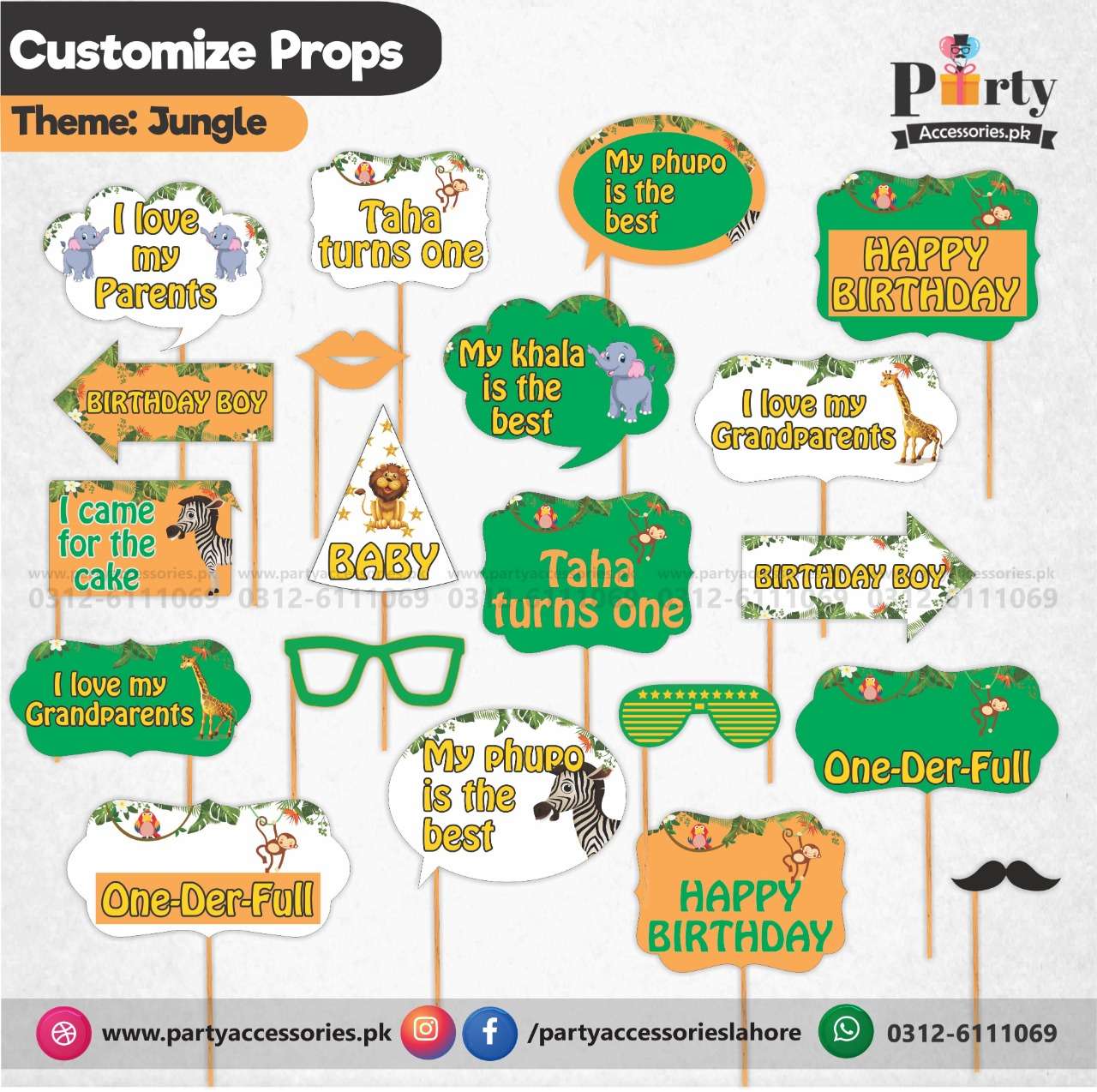 Customized Photo props set in Jungle safari theme birthday party