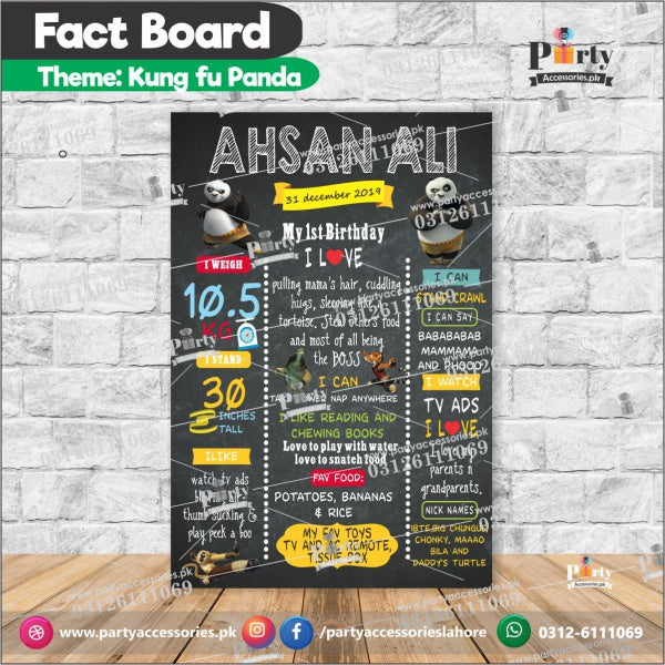 Customized Kung fu Panda theme first birthday Fact board / Milestone Board