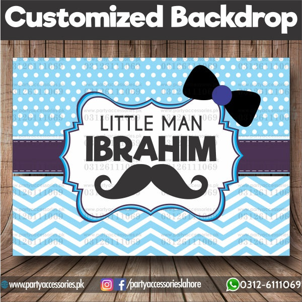 Customized Little Man Theme Birthday Backdrop multi stripes