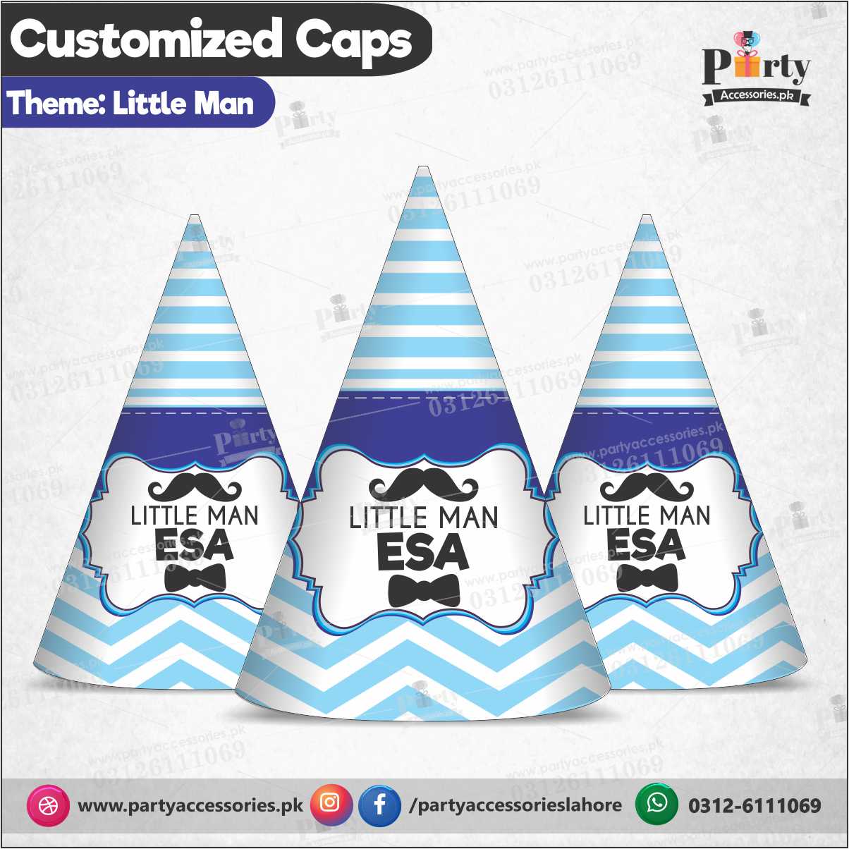 Customized Cone shape caps for Little Man theme birthday party