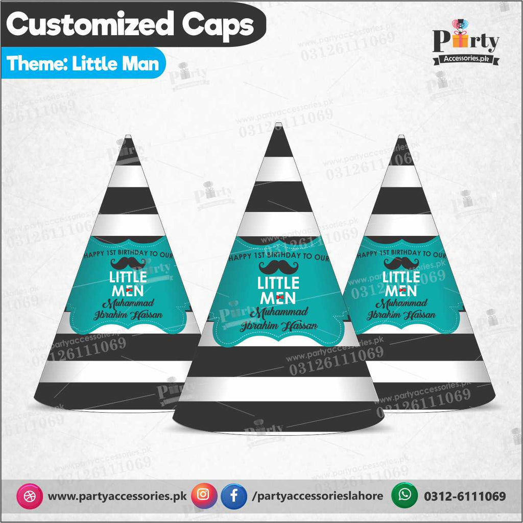 Customized Cone shape caps for Little Man theme birthday party