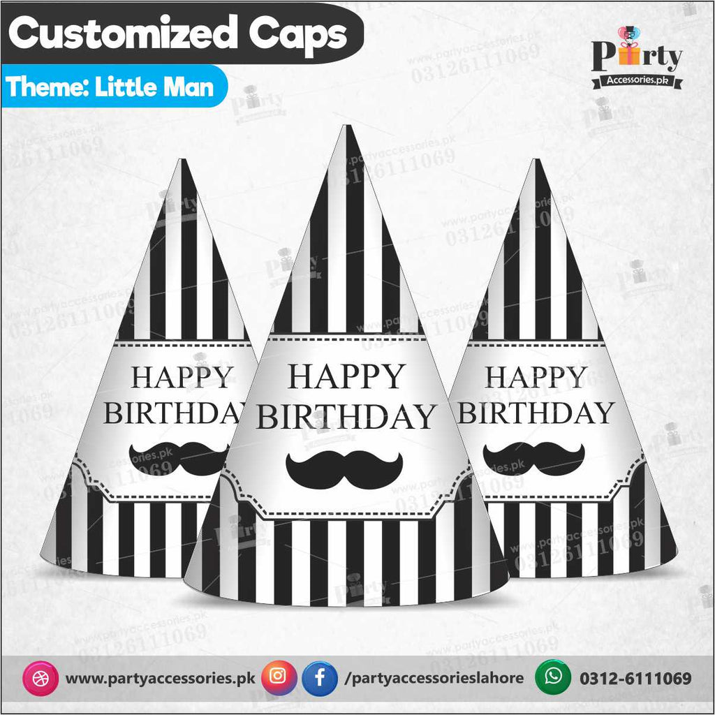 Customized Cone shape caps for Little Man theme birthday party