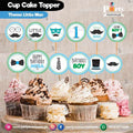 Little Man theme birthday cupcake toppers set round