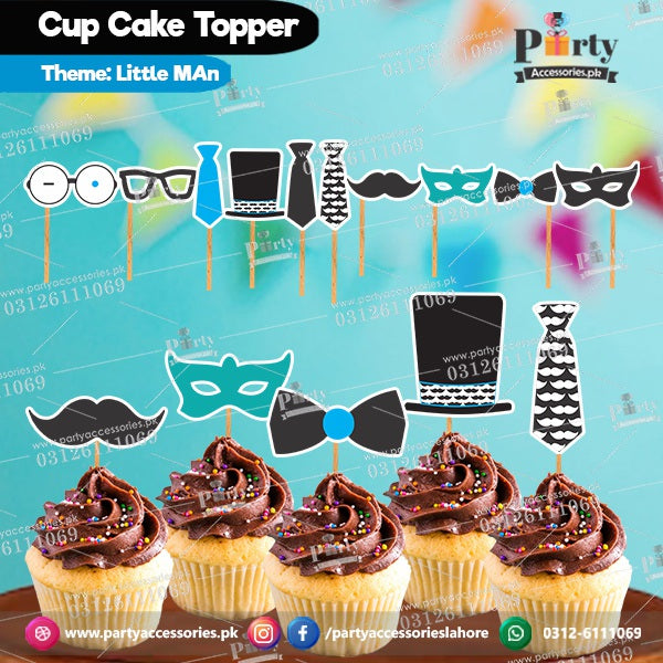 Little Man theme birthday cupcake toppers set cutouts