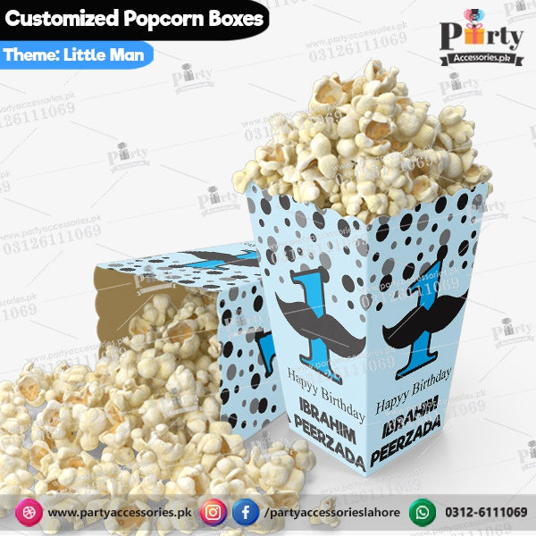 Customized Popcorn boxes for Little Man themed birthday party