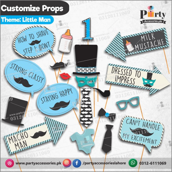 Customized props set for Little Man theme birthday party