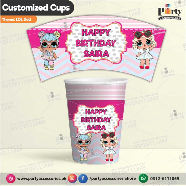 Customized Paper CUPS in LOL Doll theme for birthday party