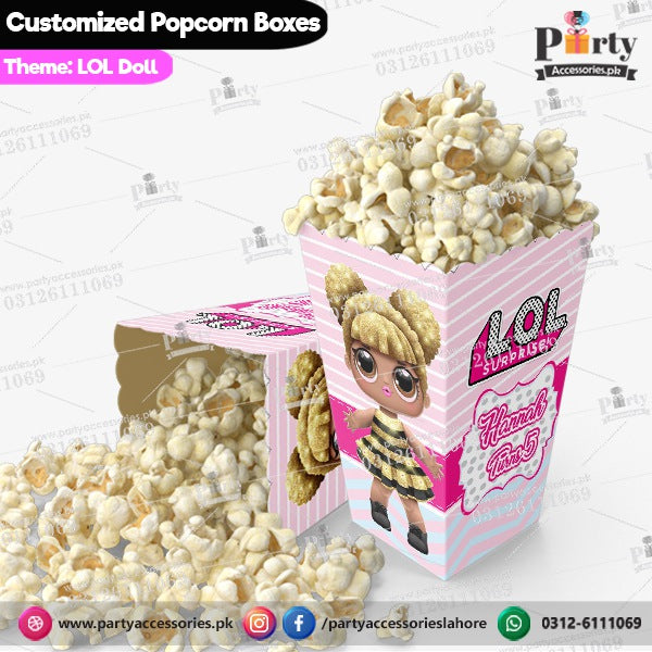 Customized Popcorn boxes for LOL doll themed birthday party