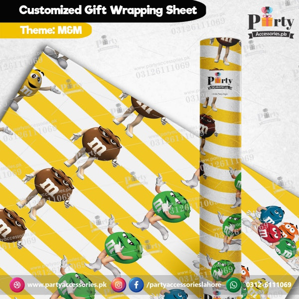 Gift wrapping sheets for M&M theme birthday party