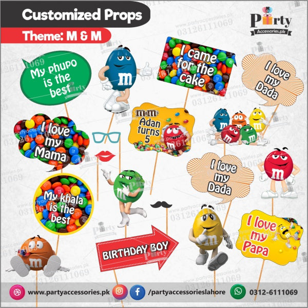 Customized props set for M&M theme birthday party