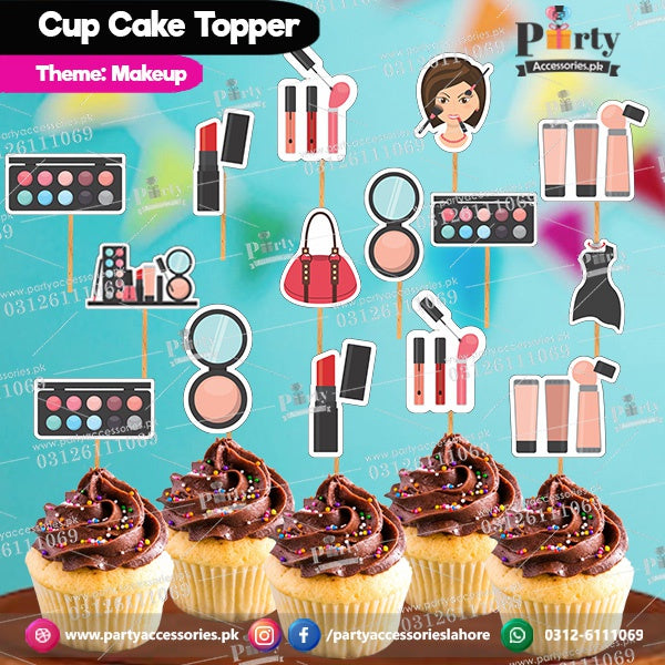 Make up theme birthday cupcake toppers set cutouts