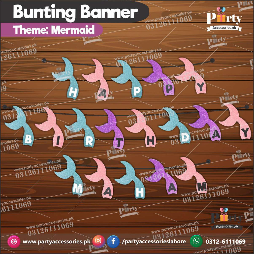 Customized Mermaid theme Birthday bunting Banner cutout tail shape