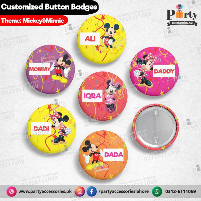 Customized Mickey Mouse theme button badges