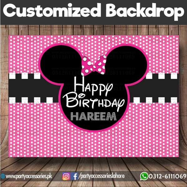 Customized Minnie Mouse Theme Birthday Party Backdrop