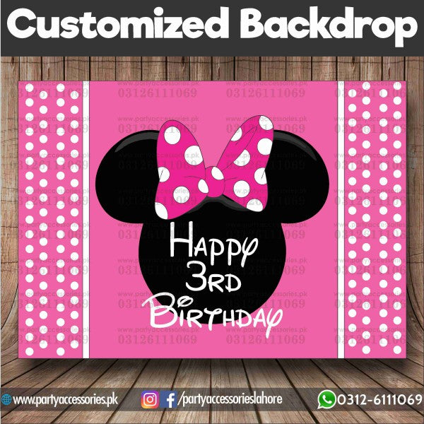 Customized Minnie Mouse Theme Birthday Party Backdrop