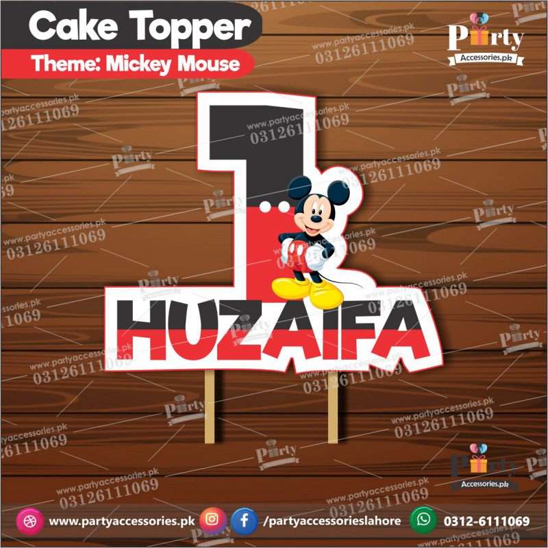 Mickey Mouse theme birthday cake topper customized on card