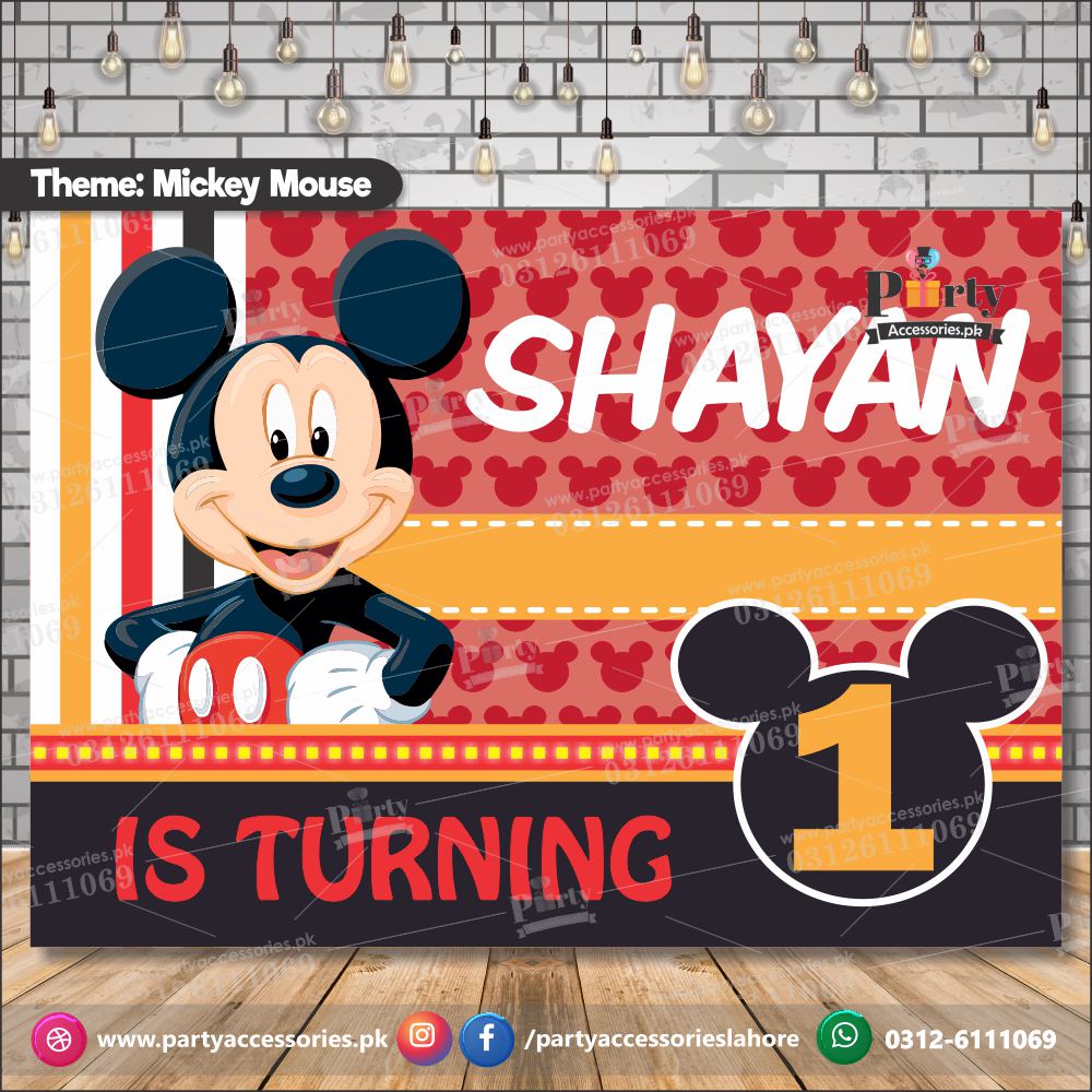 Customized Mickey Mouse Theme Birthday Party Backdrop