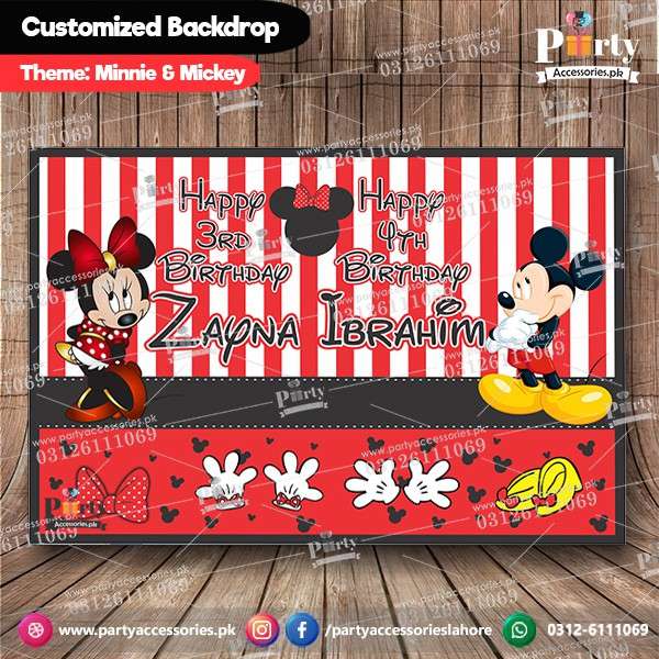 Customized Minnie Mouse Theme Birthday Party Backdrop