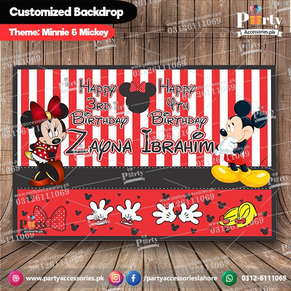 Customized Minnie Mouse Theme Birthday Party Backdrop