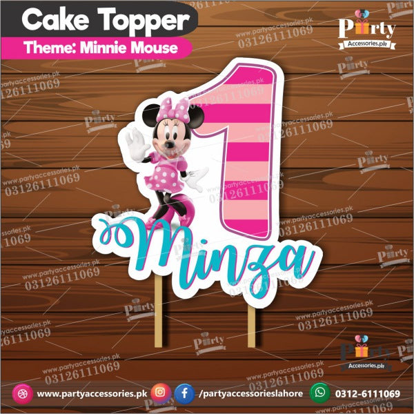 Minnie Mouse theme birthday cake topper customized on card