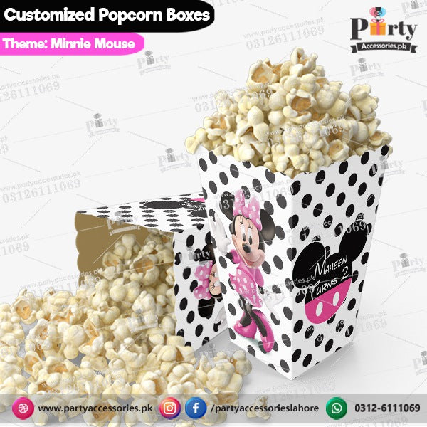 Customized Popcorn boxes for Minnie Mouse themed birthday party