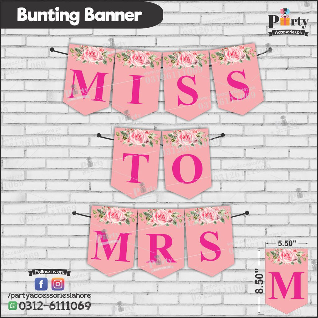 Miss to Mrs. Bunting Banners for bridal shower backdrop