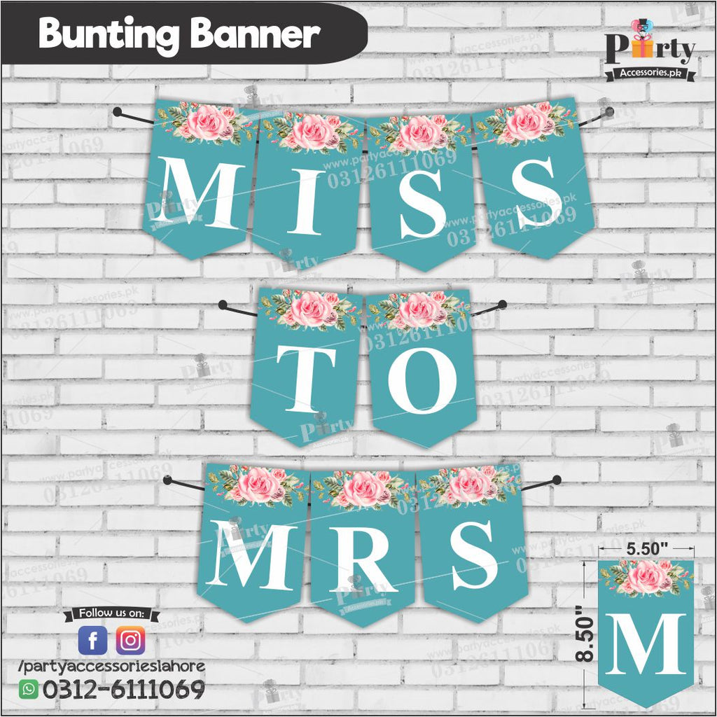 Miss to Mrs. Bunting Banners for bridal shower backdrop