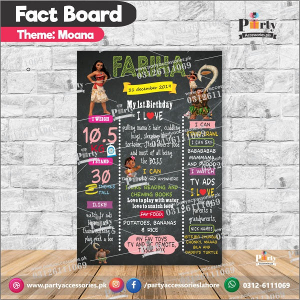 Customized Moana theme first birthday Fact board / Milestone Board